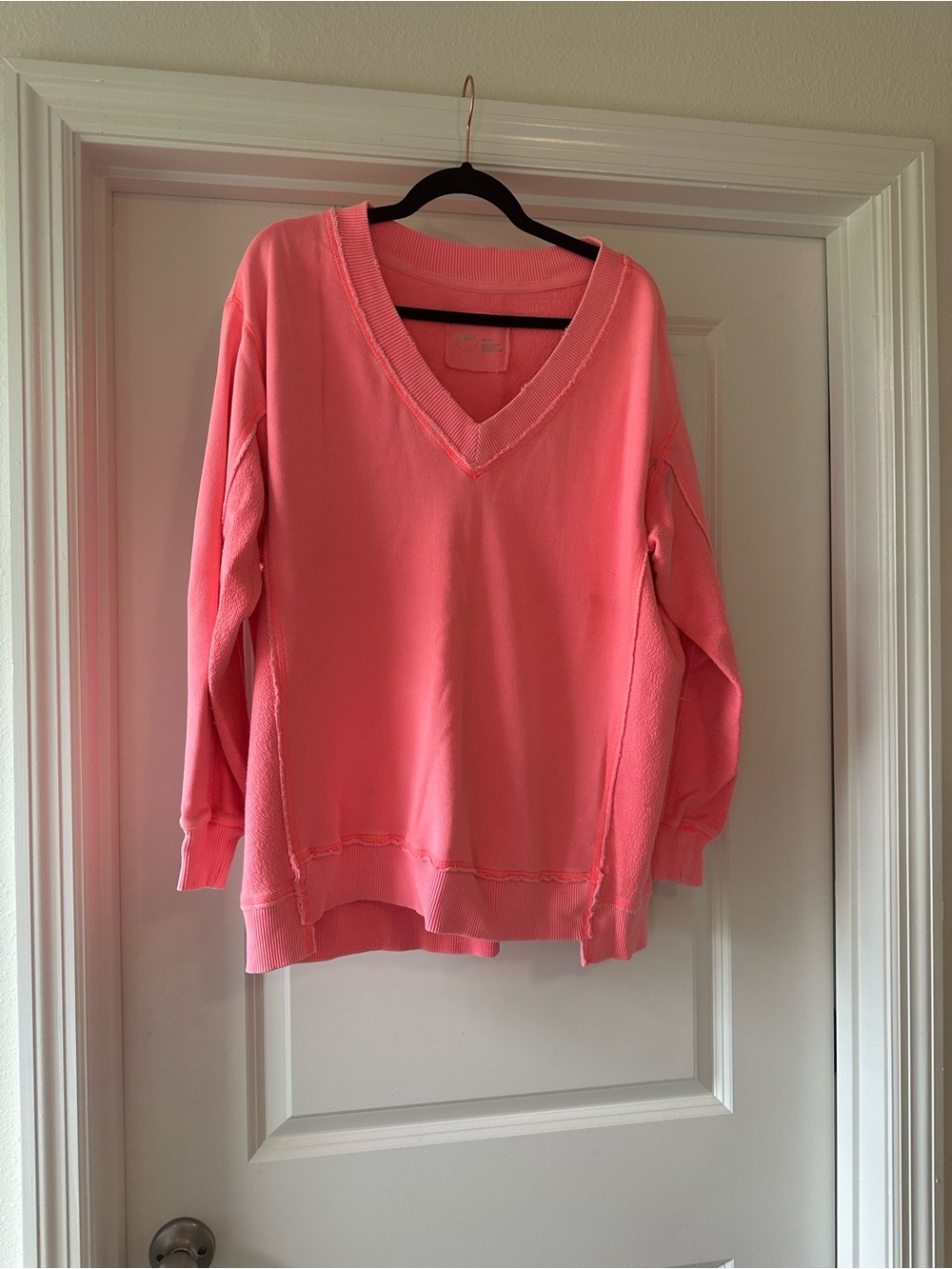 aerie Coral Pink V-Neck Oversized Lightweight Sweatshirt